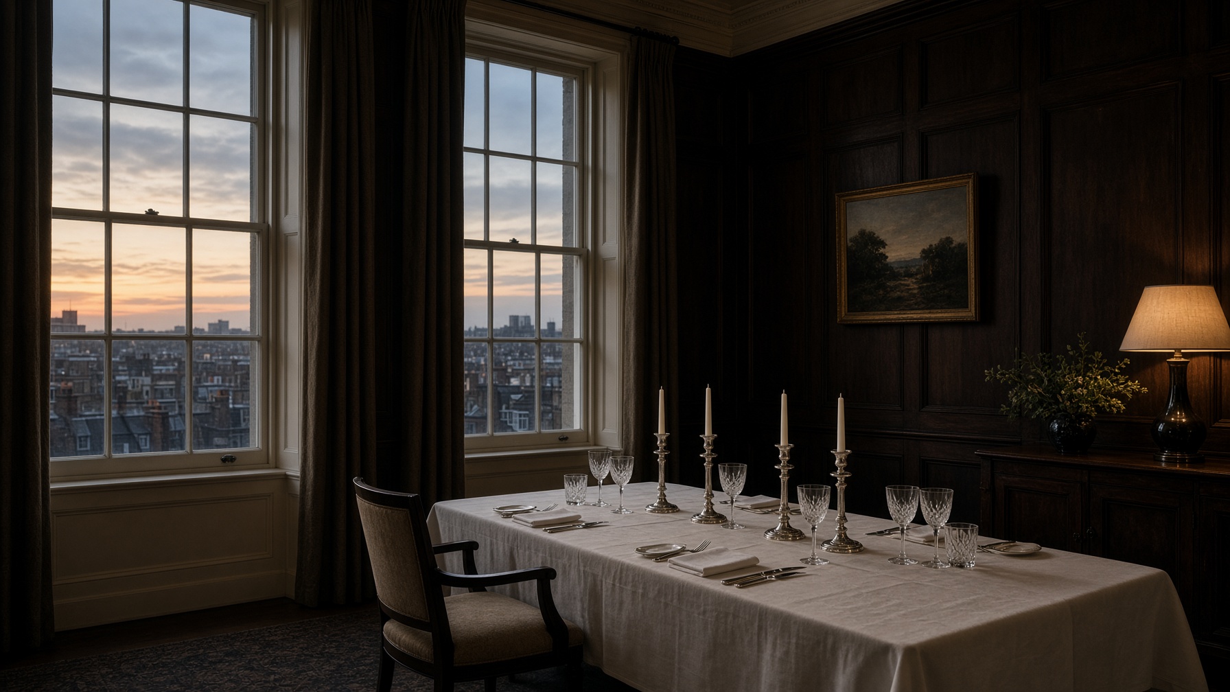 Evening dining room at a West London masonic centre